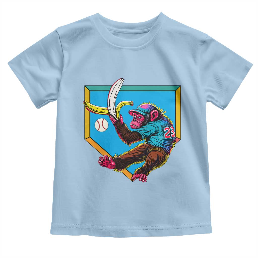 Funny Monkey Playing Baseball With Banana Toddler T Shirt Sport Humor Gift - Wonder Print Shop