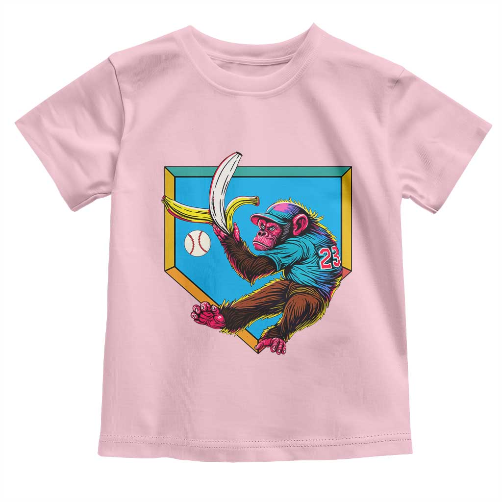 Funny Monkey Playing Baseball With Banana Toddler T Shirt Sport Humor Gift - Wonder Print Shop