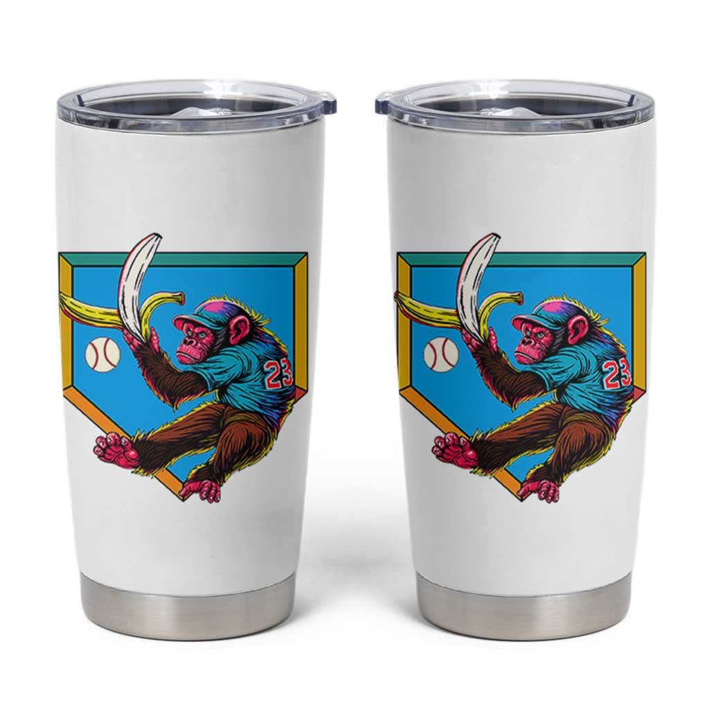 Funny Monkey Playing Baseball With Banana Tumbler Cup Sport Humor Gift