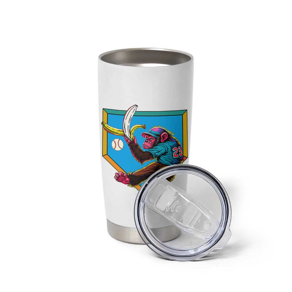 Funny Monkey Playing Baseball With Banana Tumbler Cup Sport Humor Gift