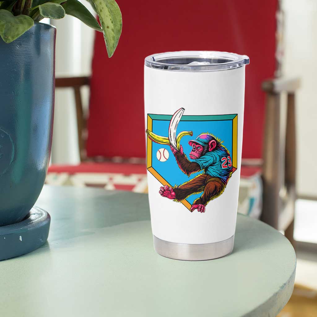 Funny Monkey Playing Baseball With Banana Tumbler Cup Sport Humor Gift