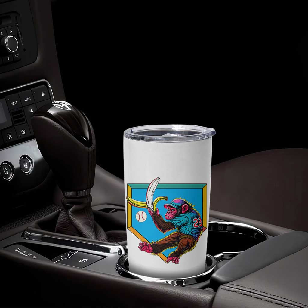 Funny Monkey Playing Baseball With Banana Tumbler Cup Sport Humor Gift