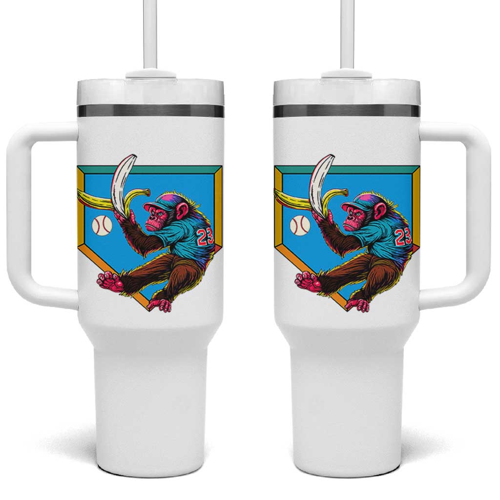 Funny Monkey Playing Baseball With Banana Tumbler With Handle Sport Humor Gift