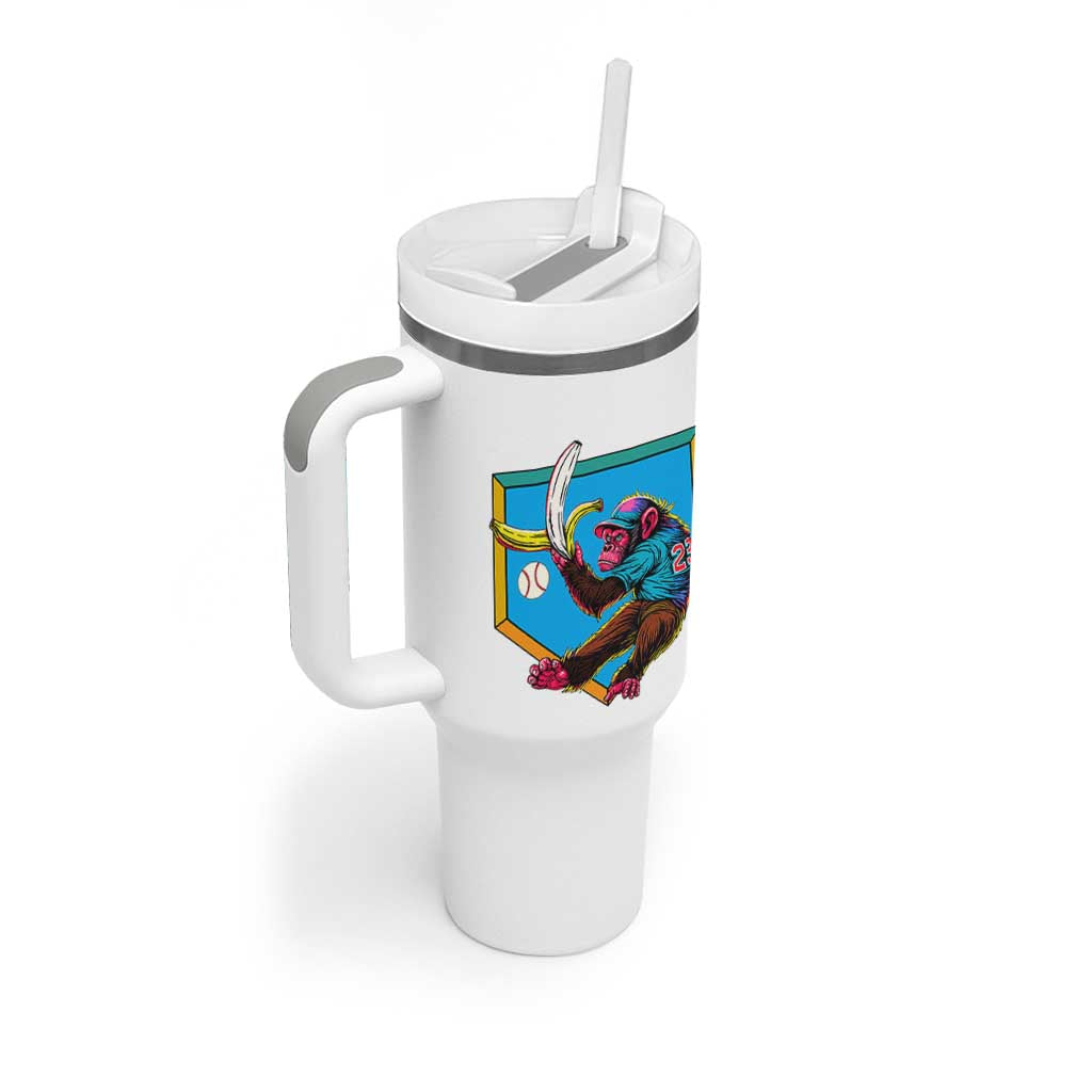 Funny Monkey Playing Baseball With Banana Tumbler With Handle Sport Humor Gift