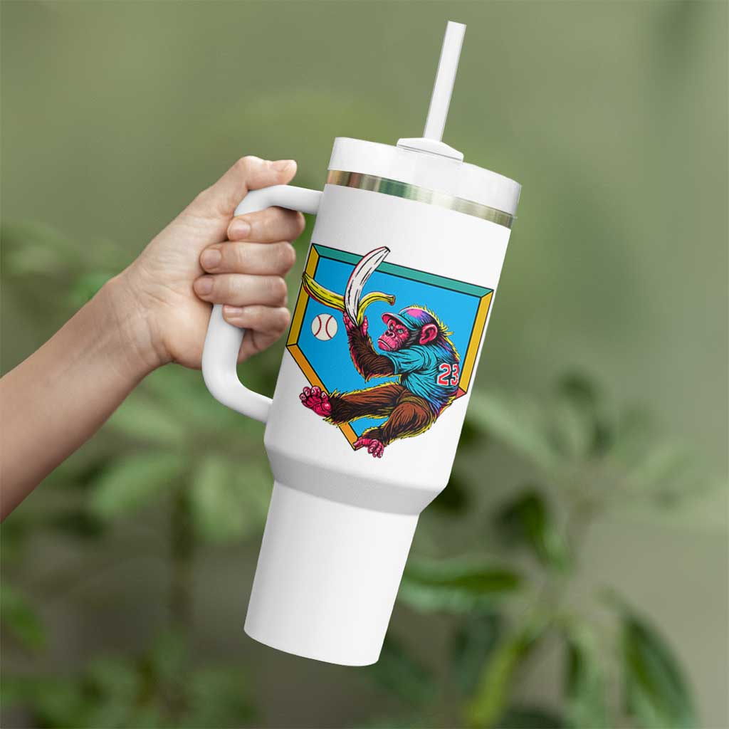 Funny Monkey Playing Baseball With Banana Tumbler With Handle Sport Humor Gift