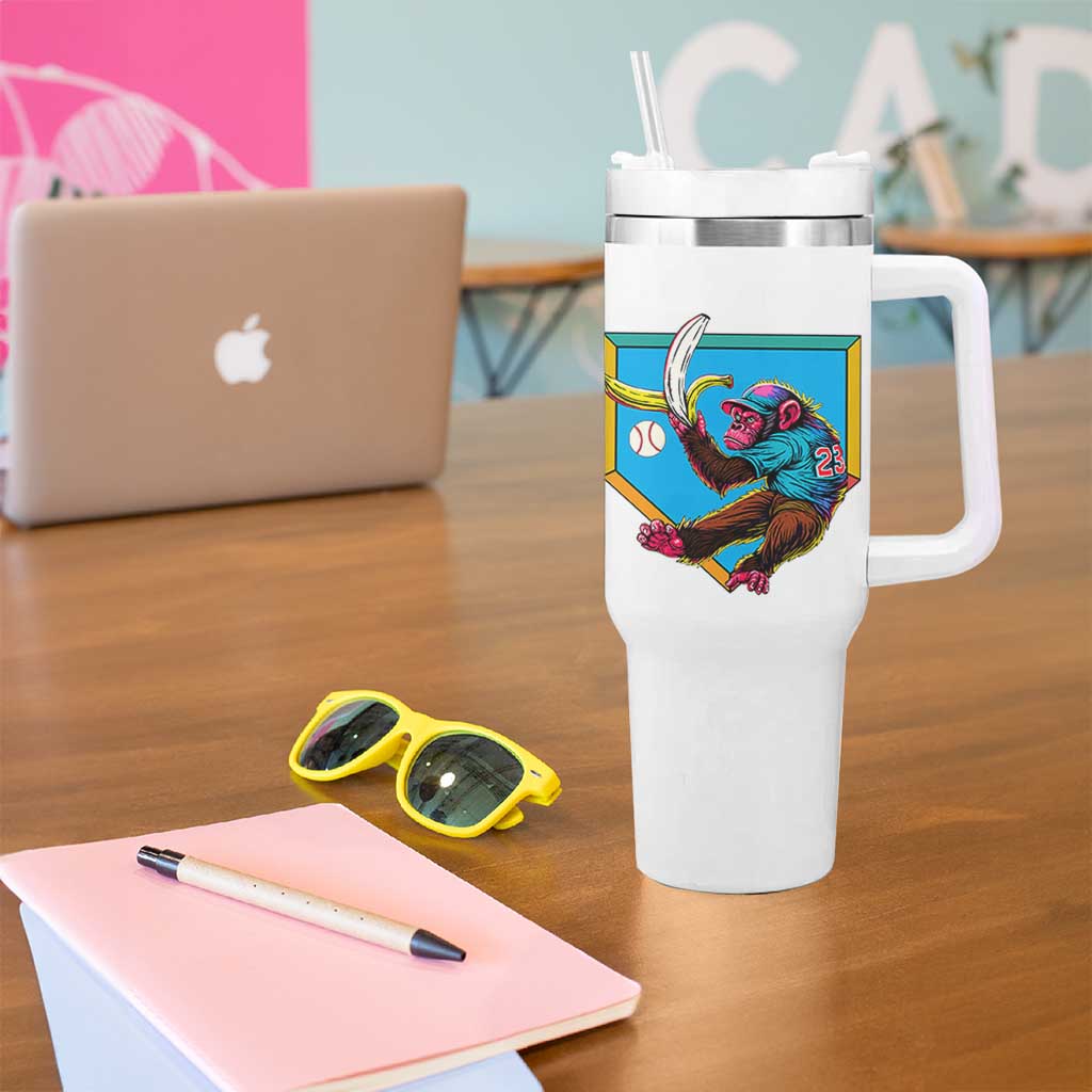 Funny Monkey Playing Baseball With Banana Tumbler With Handle Sport Humor Gift
