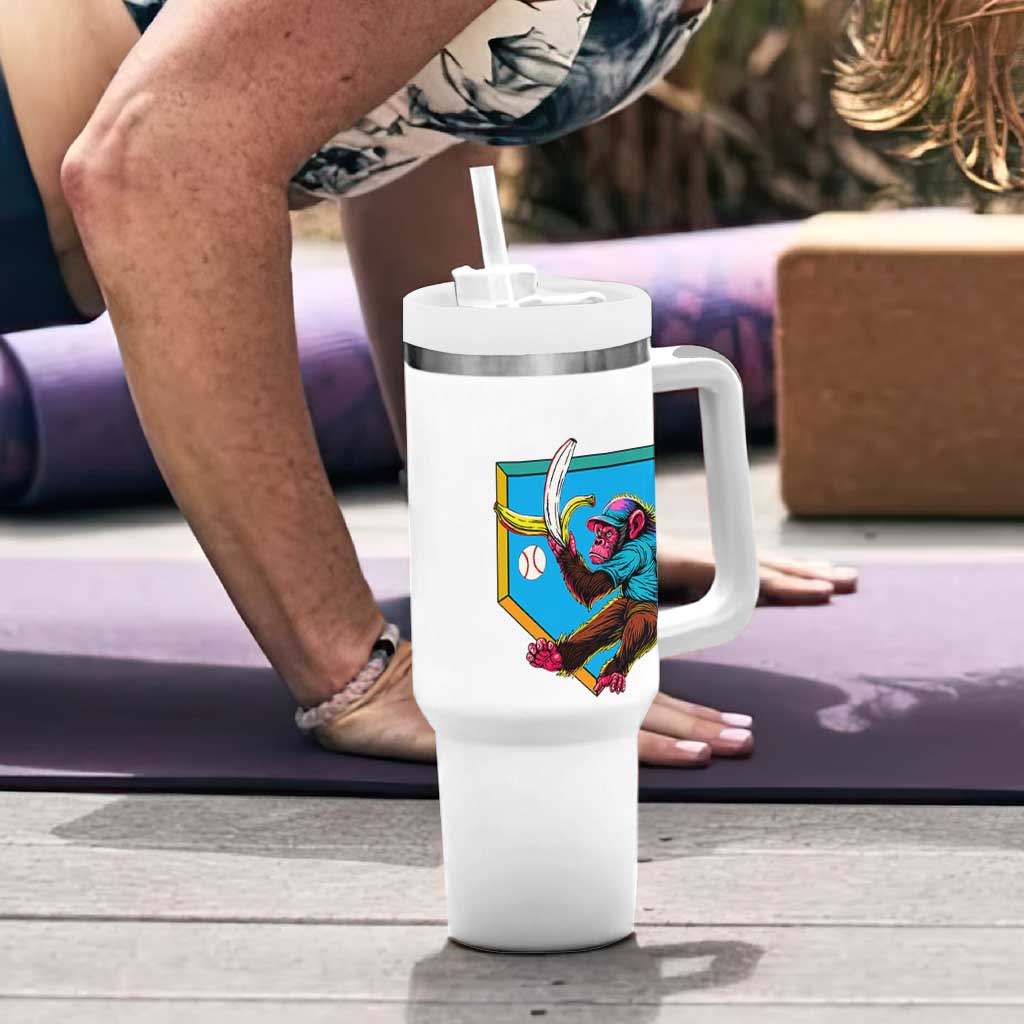 Funny Monkey Playing Baseball With Banana Tumbler With Handle Sport Humor Gift