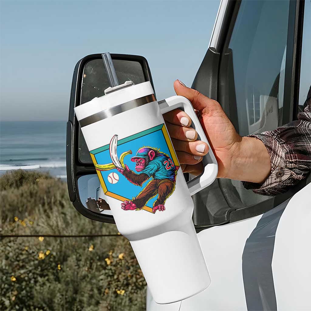 Funny Monkey Playing Baseball With Banana Tumbler With Handle Sport Humor Gift