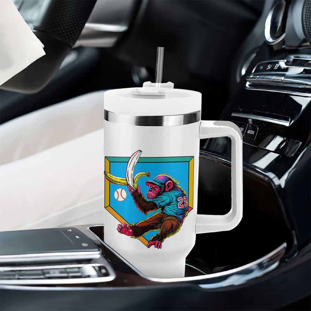 Funny Monkey Playing Baseball With Banana Tumbler With Handle Sport Humor Gift