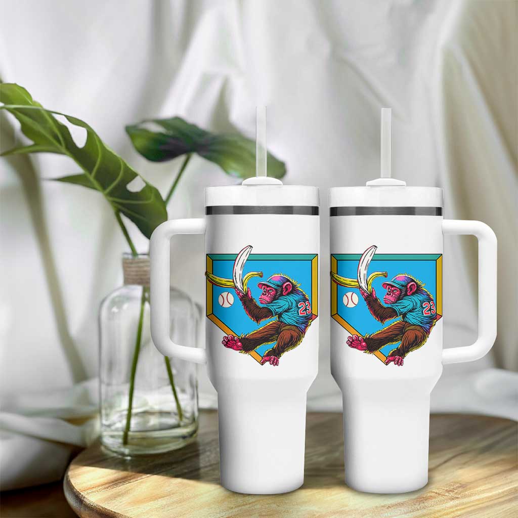 Funny Monkey Playing Baseball With Banana Tumbler With Handle Sport Humor Gift