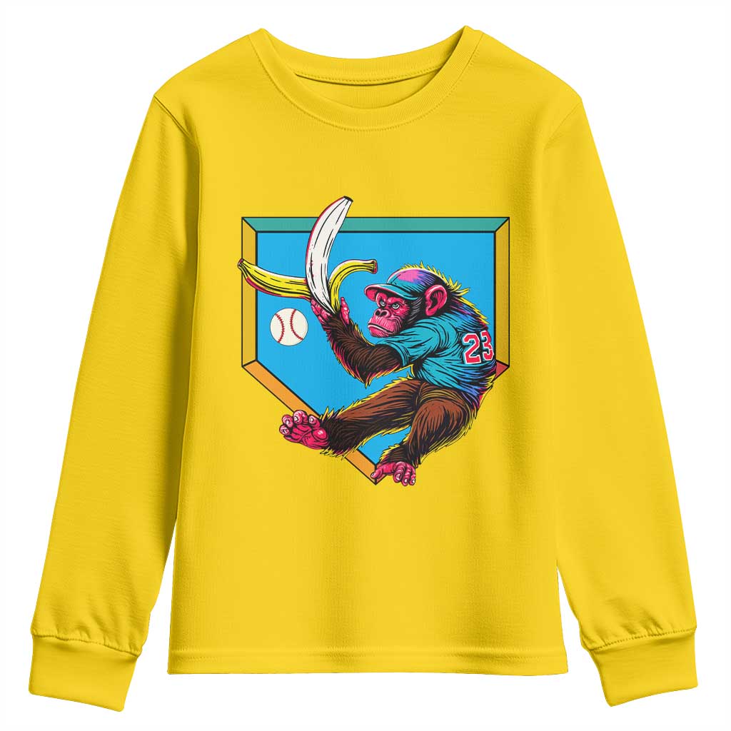 Funny Monkey Playing Baseball With Banana Youth Sweatshirt Sport Humor Gift - Wonder Print Shop