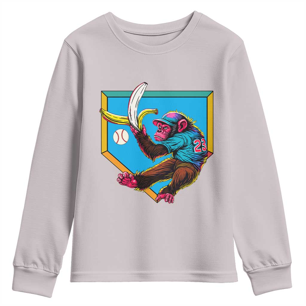 Funny Monkey Playing Baseball With Banana Youth Sweatshirt Sport Humor Gift - Wonder Print Shop