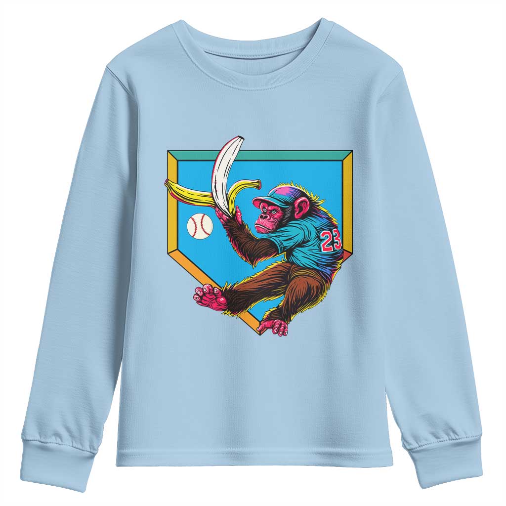 Funny Monkey Playing Baseball With Banana Youth Sweatshirt Sport Humor Gift - Wonder Print Shop
