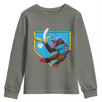Funny Monkey Playing Baseball With Banana Youth Sweatshirt Sport Humor Gift - Wonder Print Shop