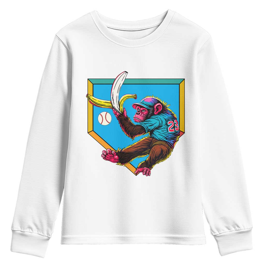 Funny Monkey Playing Baseball With Banana Youth Sweatshirt Sport Humor Gift - Wonder Print Shop