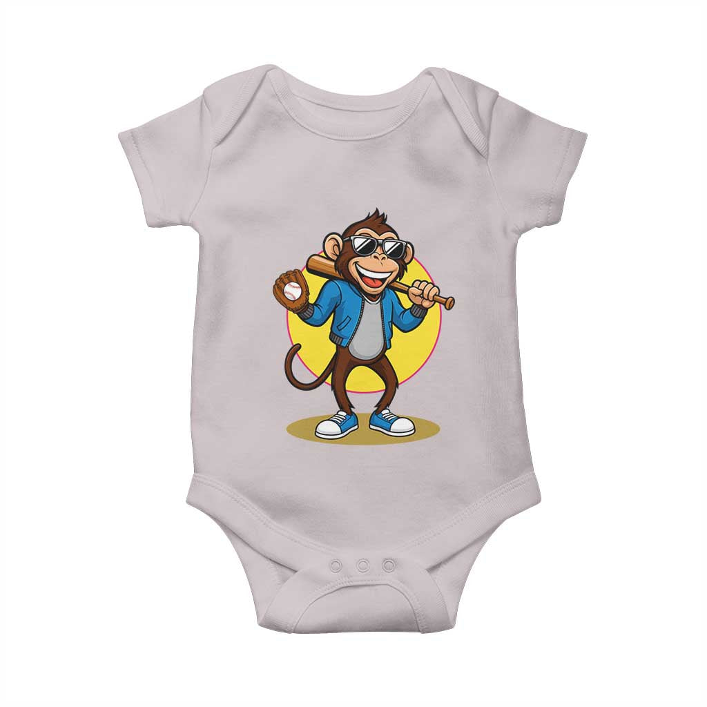 Funny Baseball Baby Onesie Monkey Playing Baseball Sport Humor Gift - Wonder Print Shop