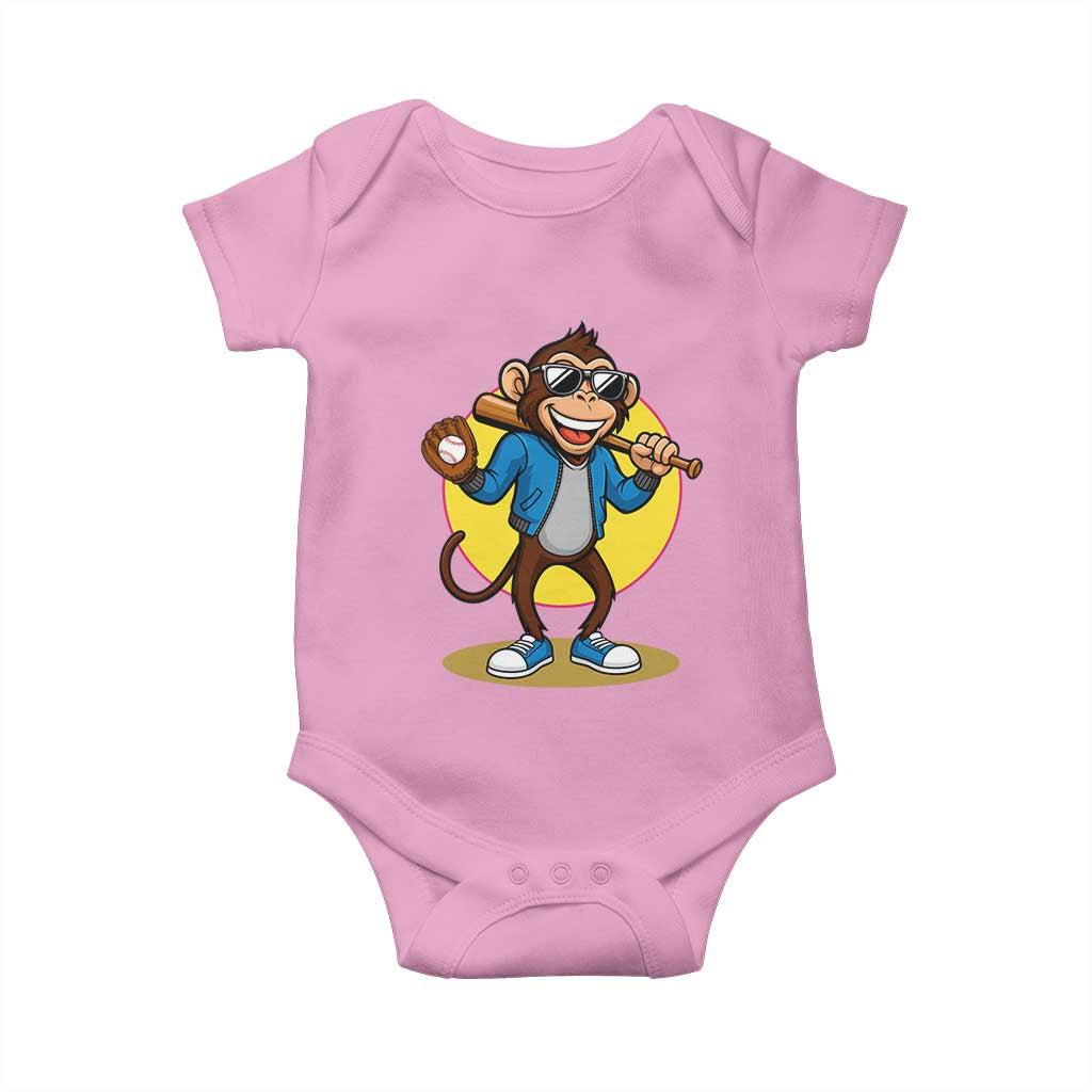 Funny Baseball Baby Onesie Monkey Playing Baseball Sport Humor Gift - Wonder Print Shop