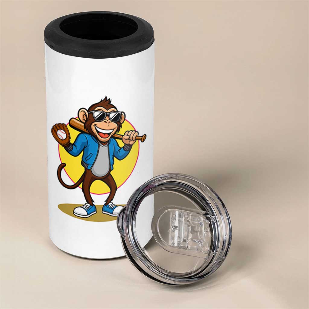Funny Baseball 4 in 1 Can Cooler Tumbler Monkey Playing Baseball Sport Humor Gift