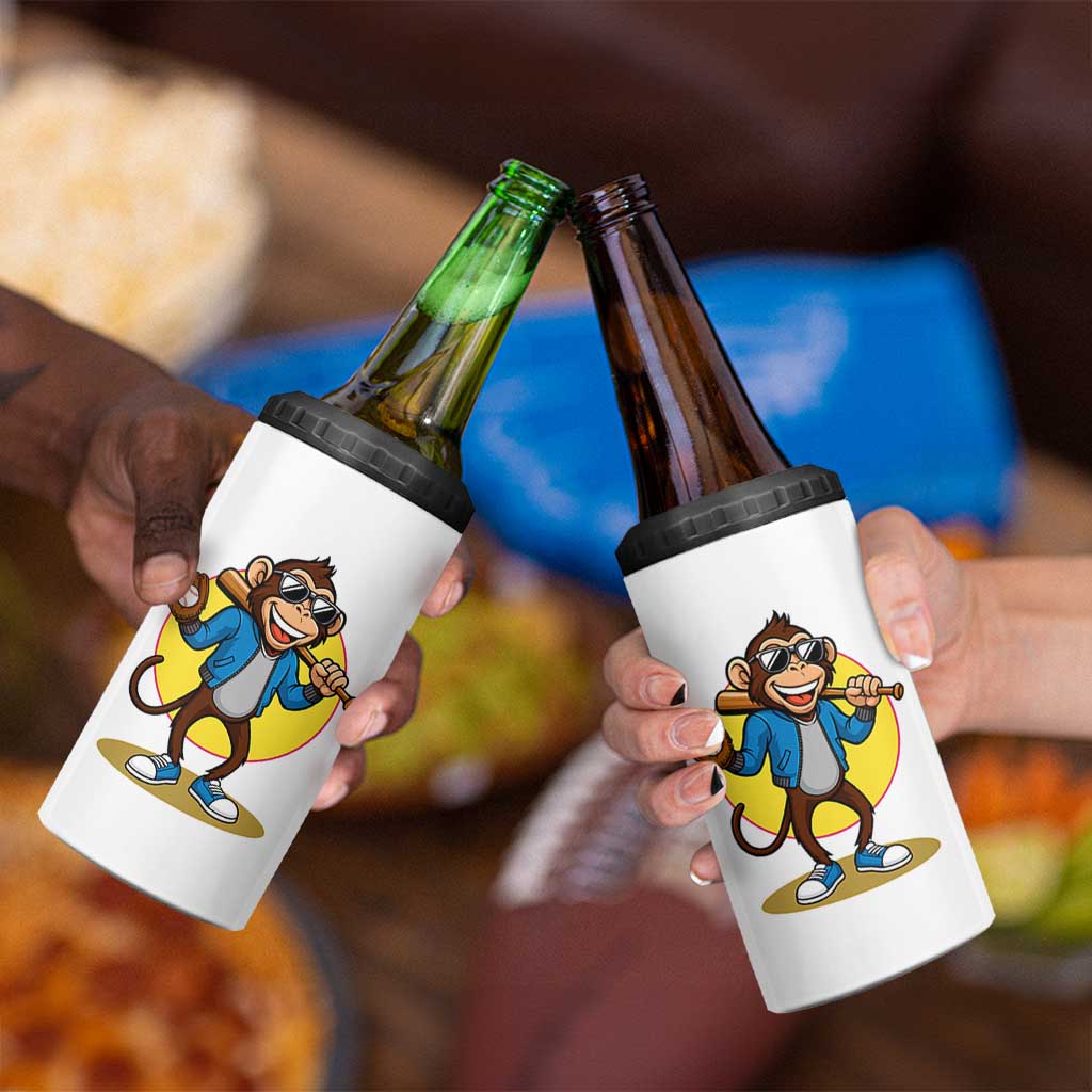 Funny Baseball 4 in 1 Can Cooler Tumbler Monkey Playing Baseball Sport Humor Gift