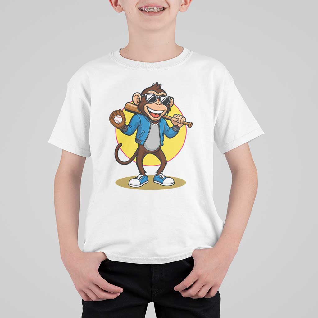 Funny Baseball T Shirt For Kid Monkey Playing Baseball Sport Humor Gift - Wonder Print Shop