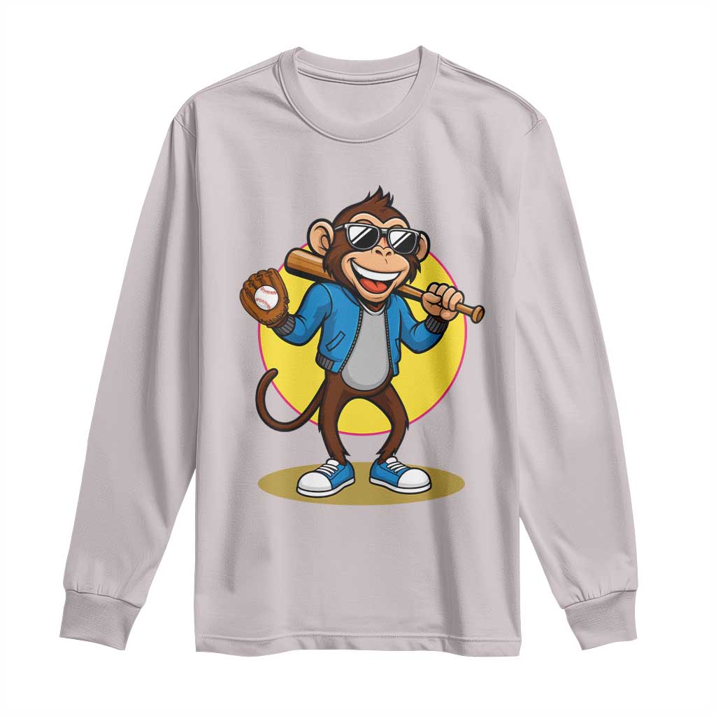 Funny Baseball Long Sleeve Shirt Monkey Playing Baseball Sport Humor Gift - Wonder Print Shop