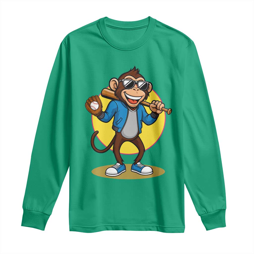 Funny Baseball Long Sleeve Shirt Monkey Playing Baseball Sport Humor Gift - Wonder Print Shop