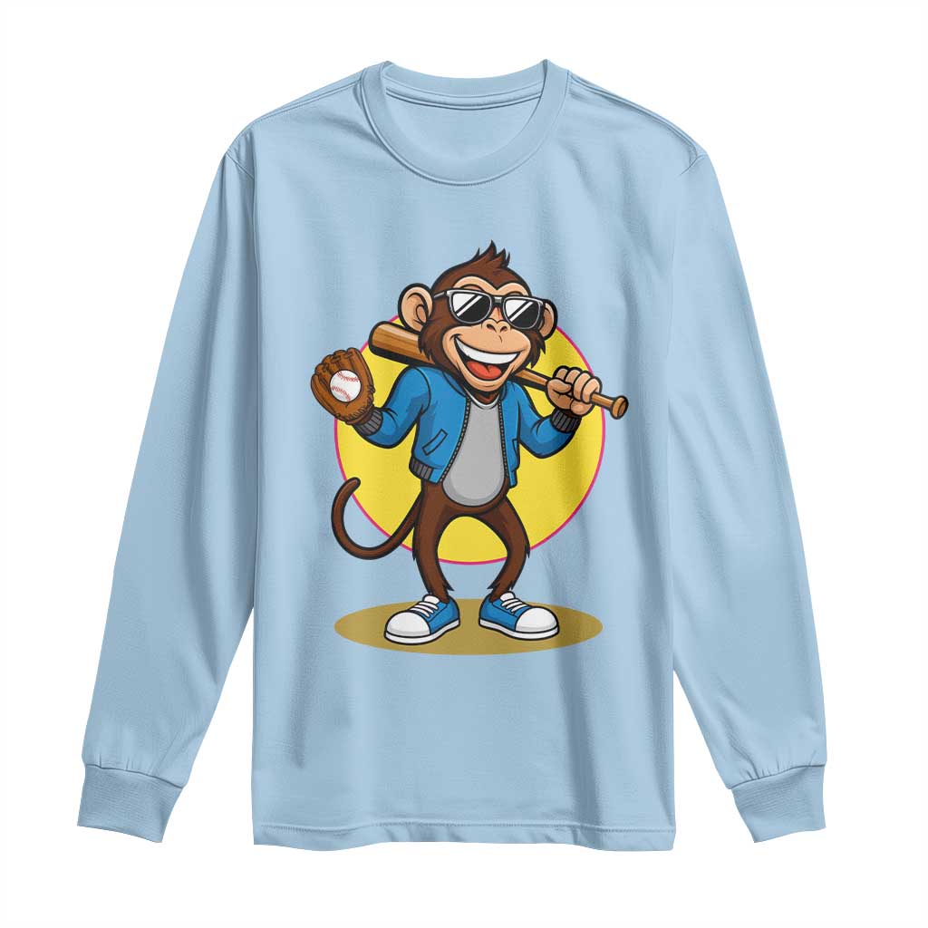 Funny Baseball Long Sleeve Shirt Monkey Playing Baseball Sport Humor Gift - Wonder Print Shop