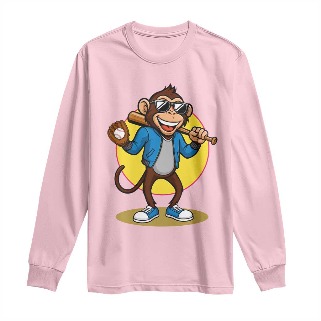 Funny Baseball Long Sleeve Shirt Monkey Playing Baseball Sport Humor Gift - Wonder Print Shop