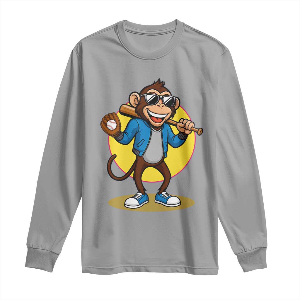 Funny Baseball Long Sleeve Shirt Monkey Playing Baseball Sport Humor Gift - Wonder Print Shop
