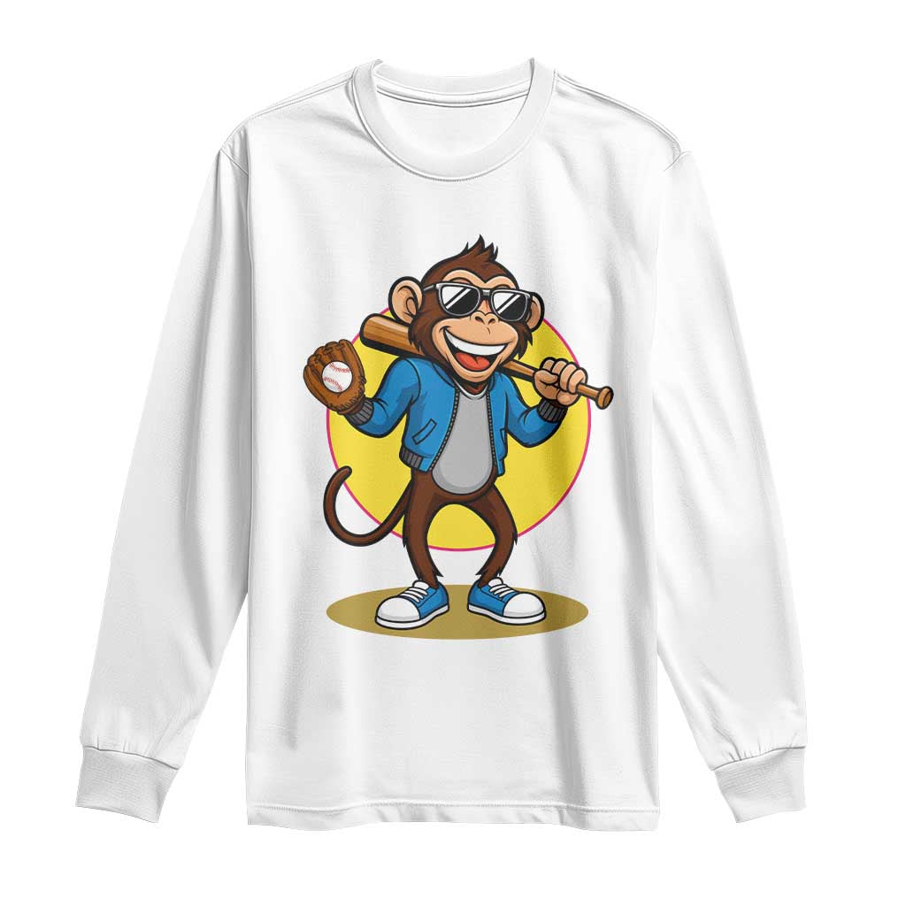 Funny Baseball Long Sleeve Shirt Monkey Playing Baseball Sport Humor Gift - Wonder Print Shop