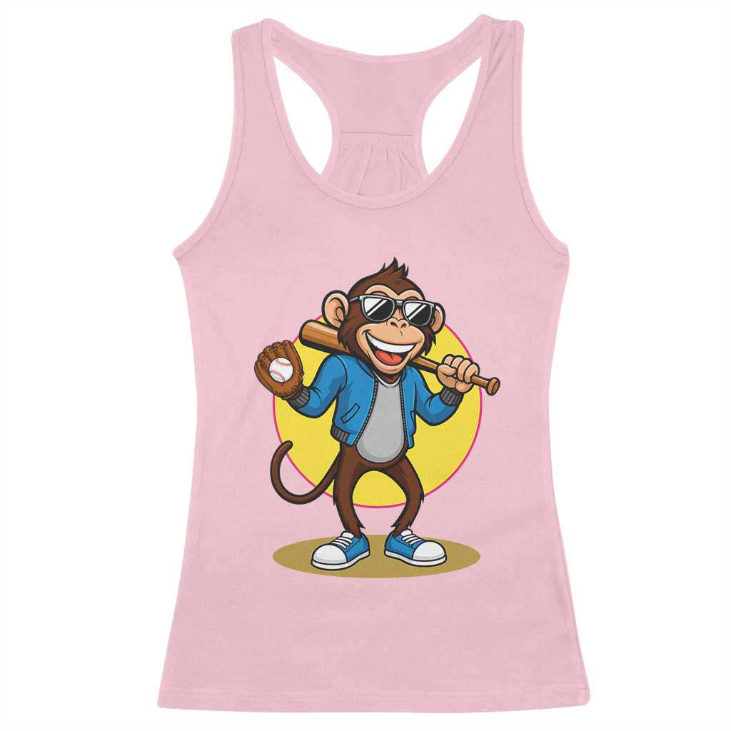 Funny Baseball Racerback Tank Top Monkey Playing Baseball Sport Humor Gift - Wonder Print Shop