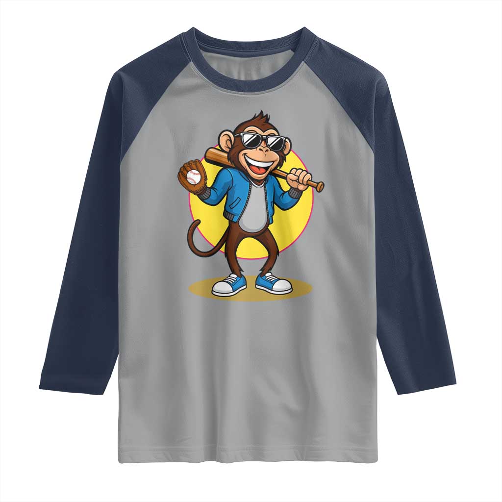 Funny Baseball Raglan Shirt Monkey Playing Baseball Sport Humor Gift - Wonder Print Shop