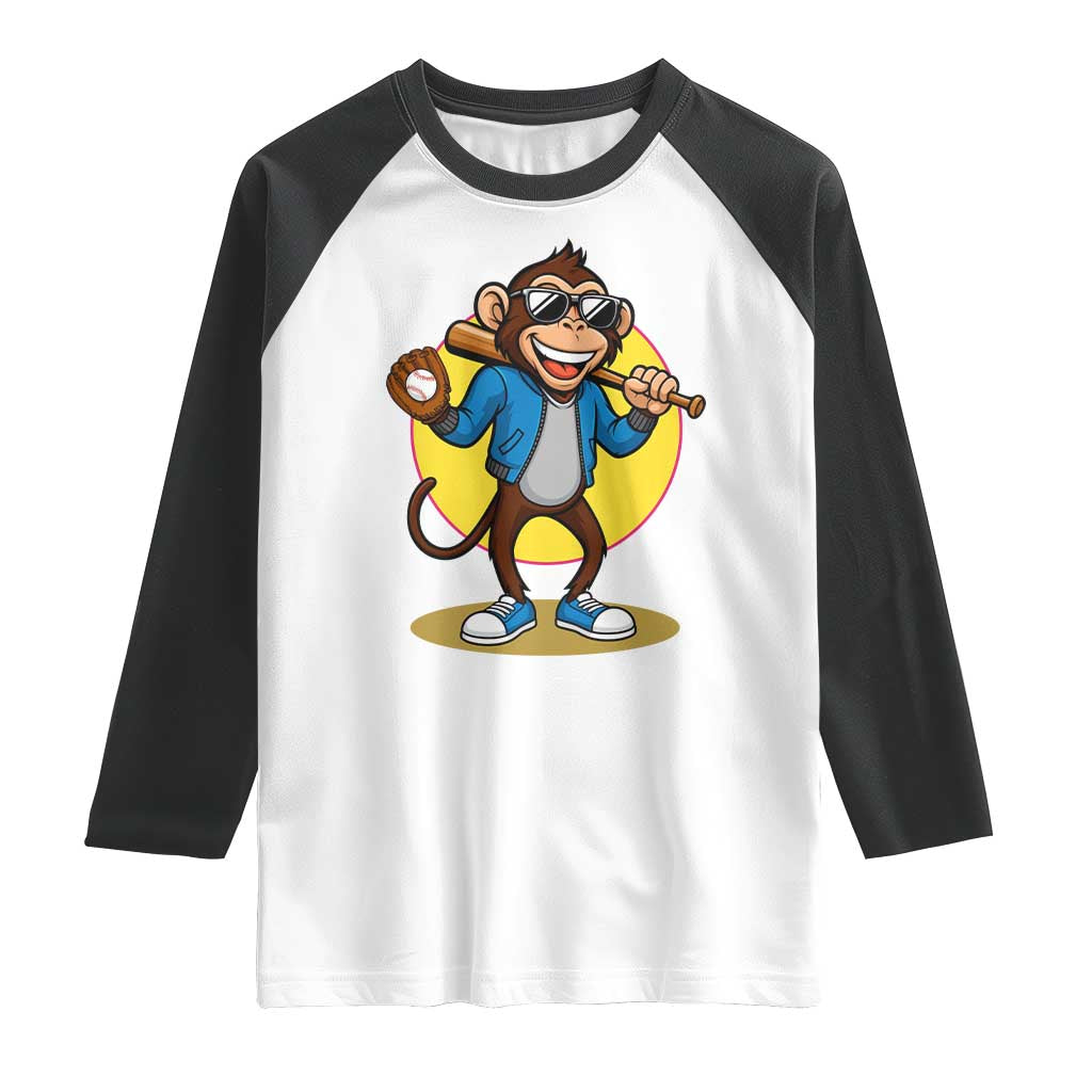 Funny Baseball Raglan Shirt Monkey Playing Baseball Sport Humor Gift - Wonder Print Shop