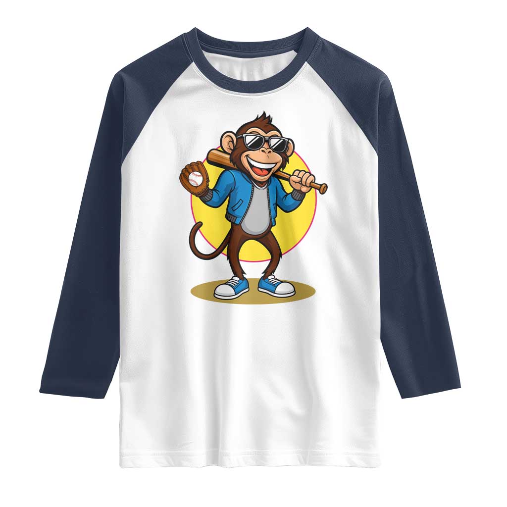 Funny Baseball Raglan Shirt Monkey Playing Baseball Sport Humor Gift - Wonder Print Shop