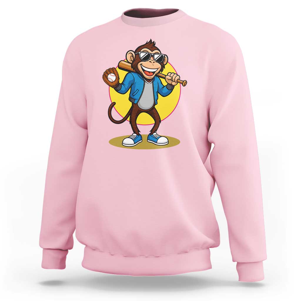 Funny Baseball Sweatshirt Monkey Playing Baseball Sport Humor Gift - Wonder Print Shop