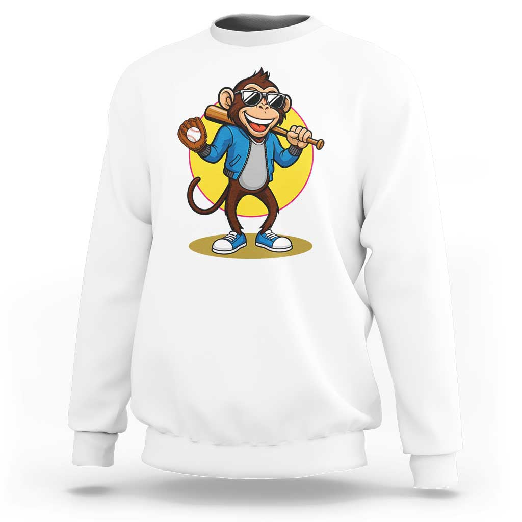 Funny Baseball Sweatshirt Monkey Playing Baseball Sport Humor Gift - Wonder Print Shop