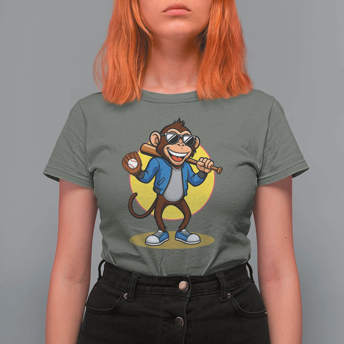 Funny Baseball T Shirt For Women Monkey Playing Baseball Sport Humor Gift - Wonder Print Shop