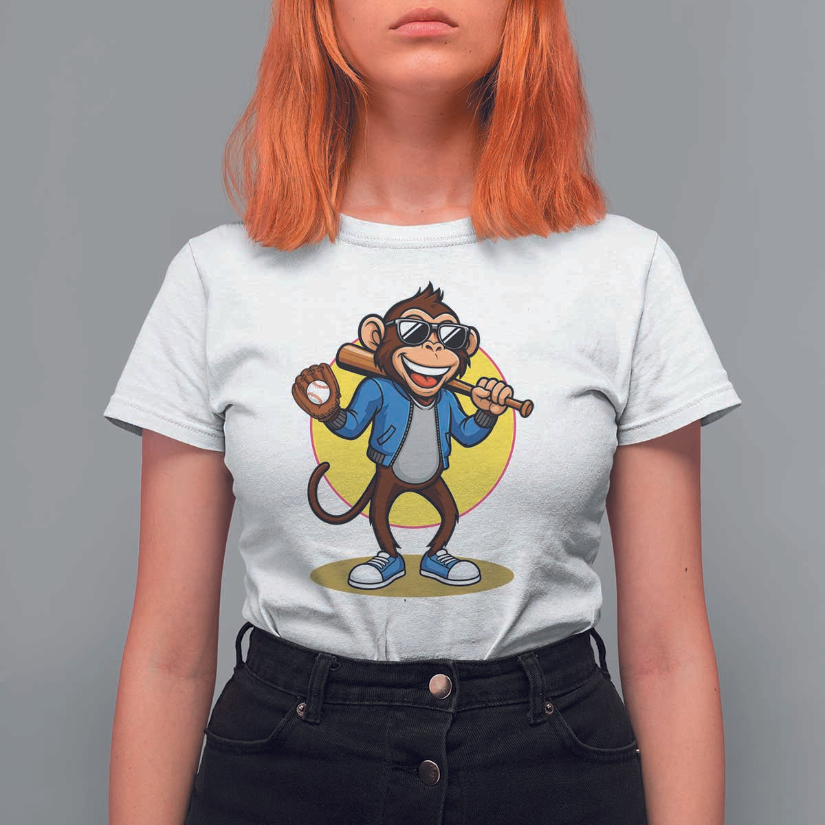 Funny Baseball T Shirt For Women Monkey Playing Baseball Sport Humor Gift - Wonder Print Shop