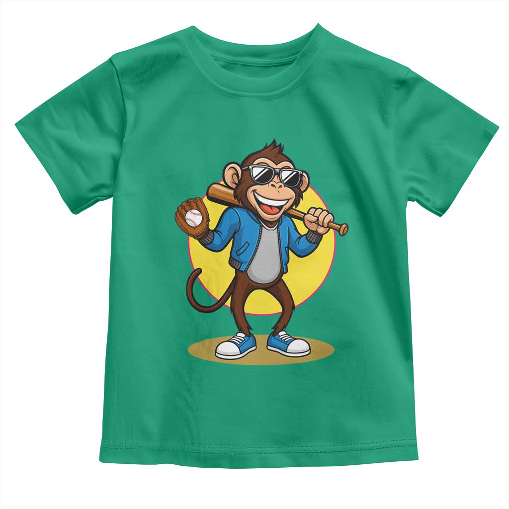 Funny Baseball Toddler T Shirt Monkey Playing Baseball Sport Humor Gift - Wonder Print Shop