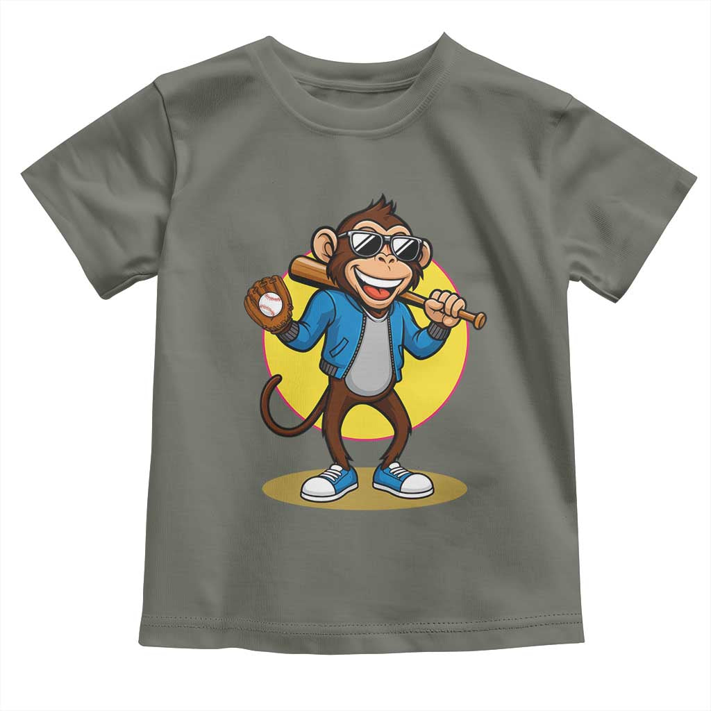 Funny Baseball Toddler T Shirt Monkey Playing Baseball Sport Humor Gift - Wonder Print Shop