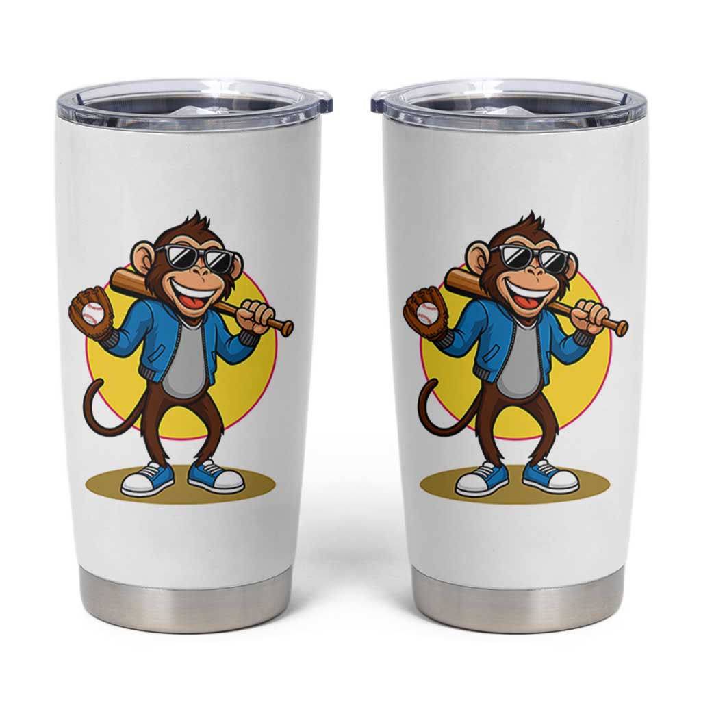 Funny Baseball Tumbler Cup Monkey Playing Baseball Sport Humor Gift
