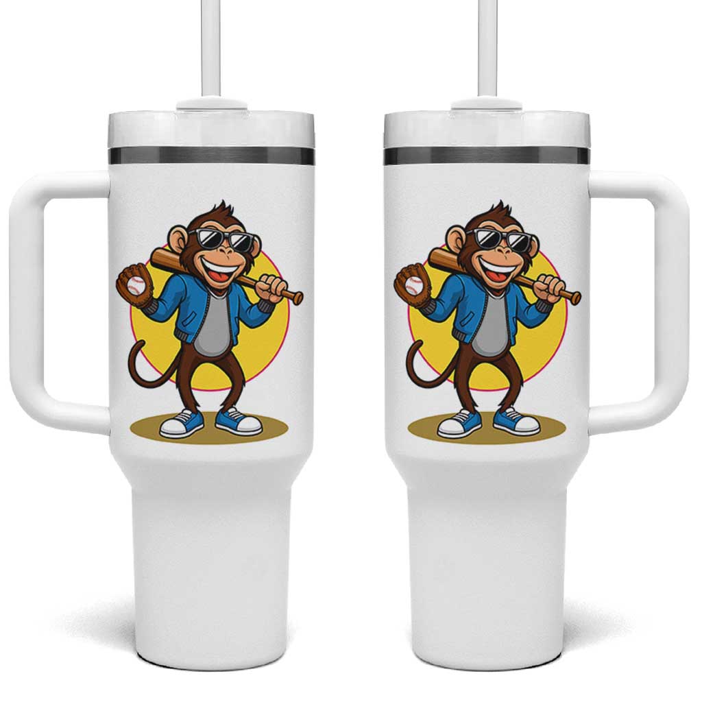 Funny Baseball Tumbler With Handle Monkey Playing Baseball Sport Humor Gift