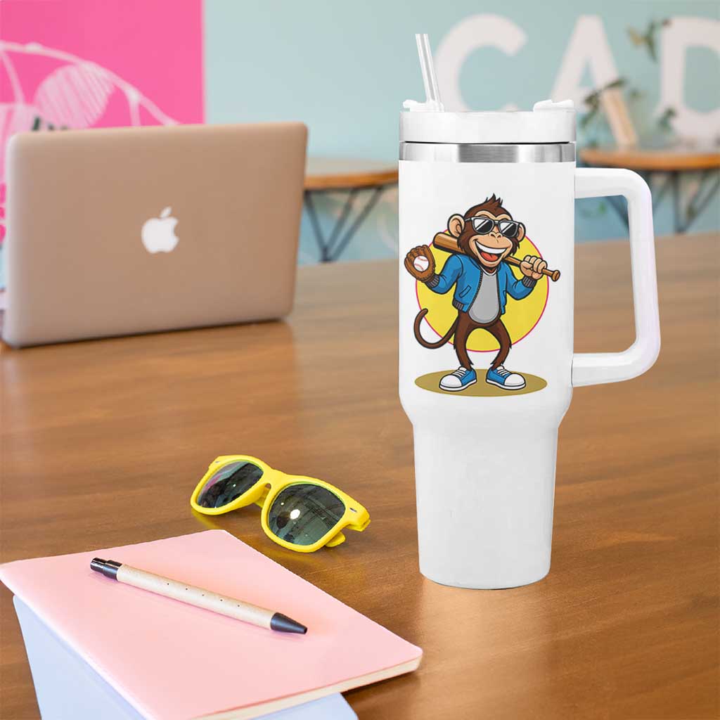 Funny Baseball Tumbler With Handle Monkey Playing Baseball Sport Humor Gift
