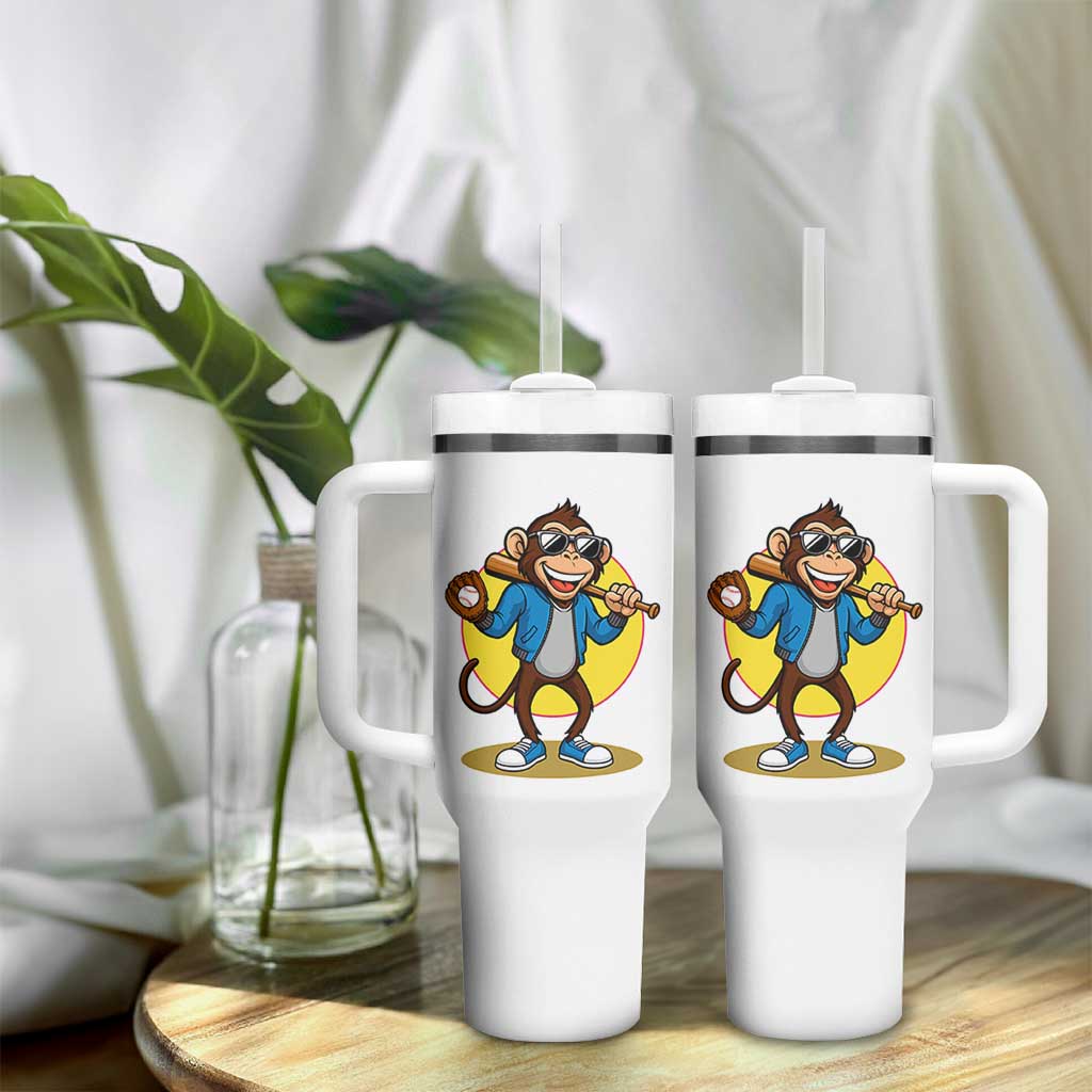 Funny Baseball Tumbler With Handle Monkey Playing Baseball Sport Humor Gift