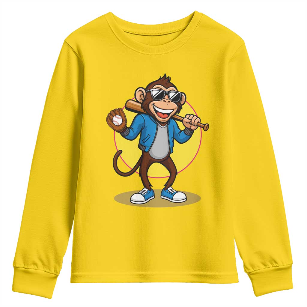 Funny Baseball Youth Sweatshirt Monkey Playing Baseball Sport Humor Gift - Wonder Print Shop