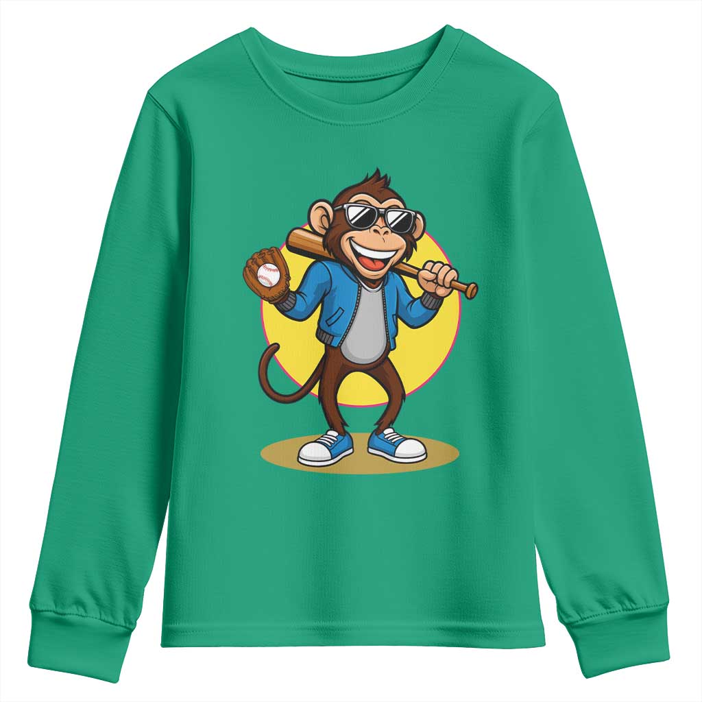 Funny Baseball Youth Sweatshirt Monkey Playing Baseball Sport Humor Gift - Wonder Print Shop