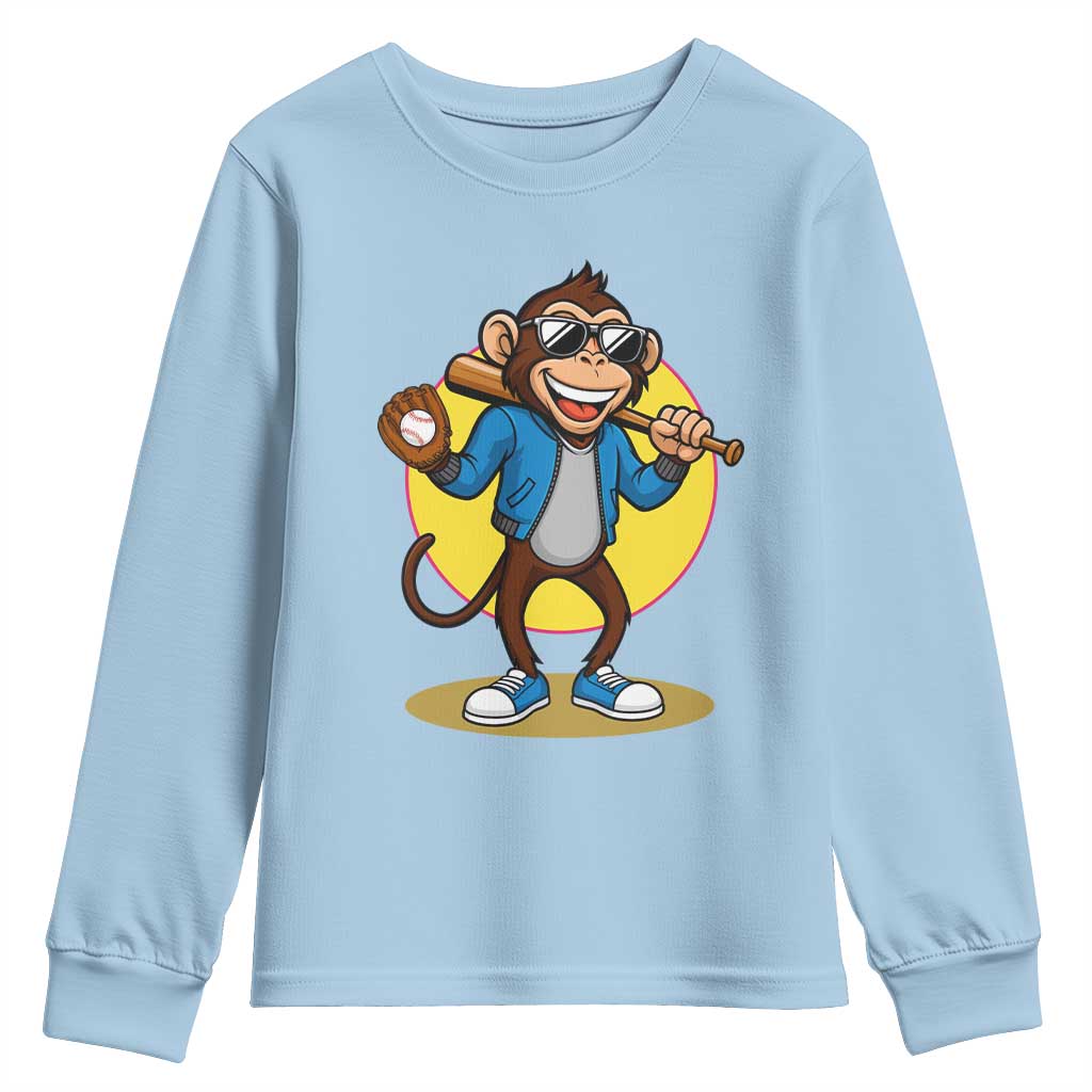 Funny Baseball Youth Sweatshirt Monkey Playing Baseball Sport Humor Gift - Wonder Print Shop