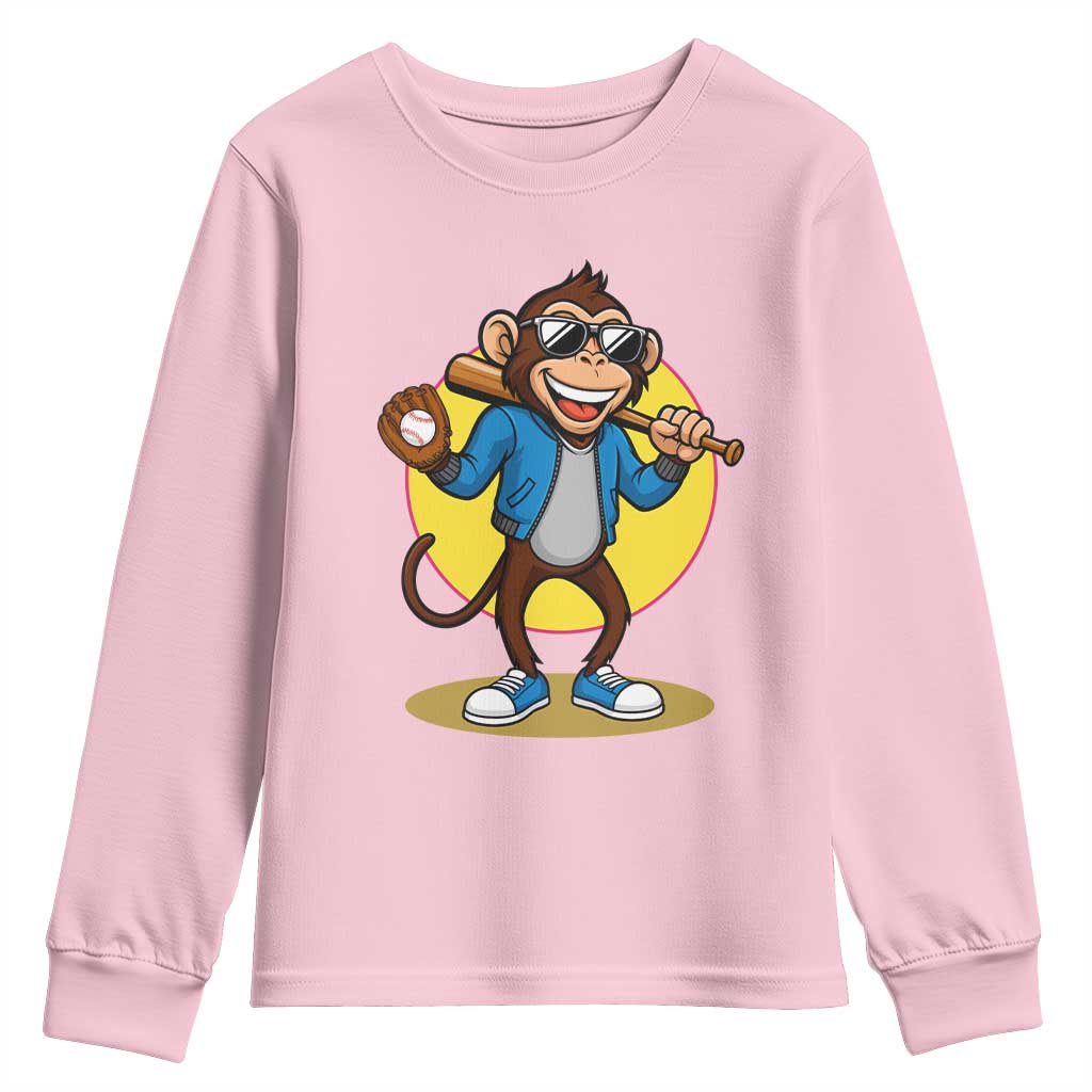 Funny Baseball Youth Sweatshirt Monkey Playing Baseball Sport Humor Gift - Wonder Print Shop