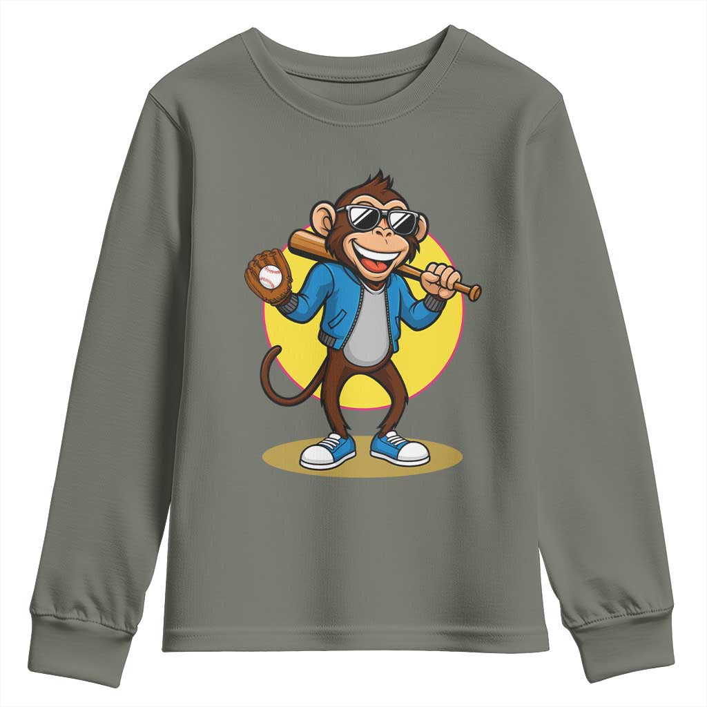 Funny Baseball Youth Sweatshirt Monkey Playing Baseball Sport Humor Gift - Wonder Print Shop