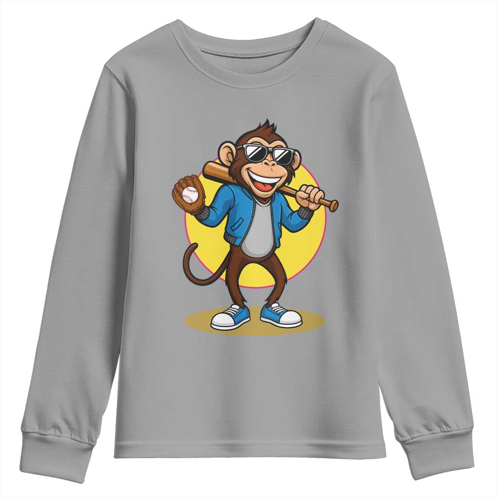 Funny Baseball Youth Sweatshirt Monkey Playing Baseball Sport Humor Gift - Wonder Print Shop